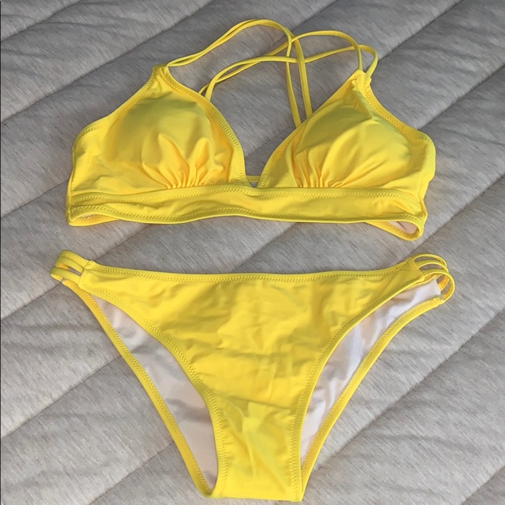 yellow strappy swimsuit